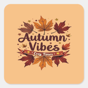 Autumn Vibes Cosy Fall Leaves Design Vierkante Sticker