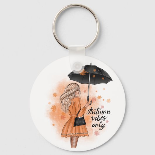 Autumn Vibes only Herfst Mode Girl Sleutelhanger (Voorkant)