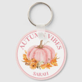 Autumn Vibes Roze Pompoen Herfst Aangepaste naam Sleutelhanger (Voorkant)