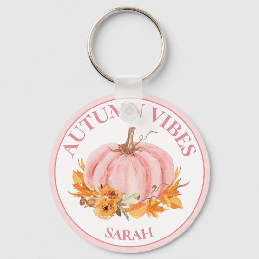 Autumn Vibes Roze Pompoen Herfst Aangepaste naam Sleutelhanger (Voorkant)