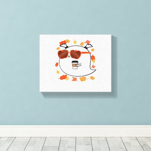 Autumn Vibes Schattige Ghost Classic T-shirt Canvas Afdruk (Insitu (Houten vloer))