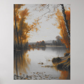 Autumn vijver landschap,  kunst, vijver schilderen poster