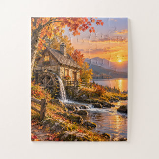 Autumn Watermill Sunset Jigsaw Puzzle Legpuzzel