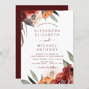 Autumn Wedding Burgundy Floral Kaart