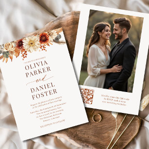 Autumn Wedding QR Code Foto Herfst Bloemen Kaart