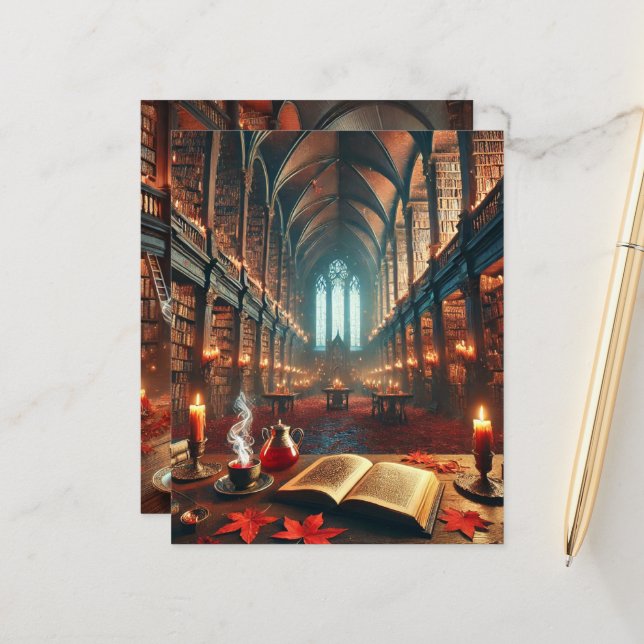 Autumn Whimsigoth Magical Library Scrapbook Paper (Voorkant / Achterkant in situ)