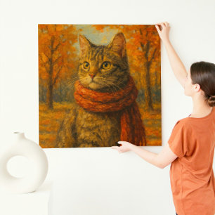 Autumn Whiskers Een gezellige kat in de Herfst Bre Canvas Afdruk