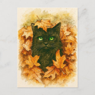 Autumn Whisper Black Cat Briefkaart