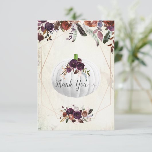 Autumn White Pumpkin Baby shower Dank u Bedankkaart (Staand voorkant)