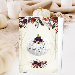 Autumn White Pumpkin Baby shower Dank u Bedankkaart