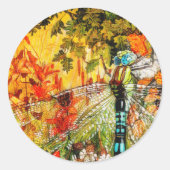 Autumn Wild Forest Dragon Fly Ronde Sticker (Voorkant)
