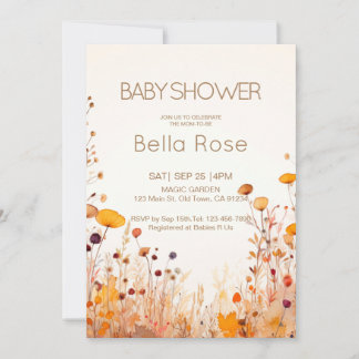 Autumn Wildflower Baby shower Invitation Kaart