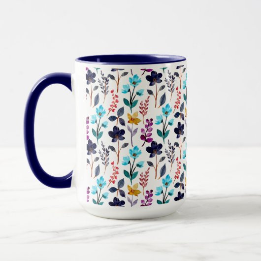 Autumn Wildflower Blauw en Paarse Two-Tone Mok (Links)