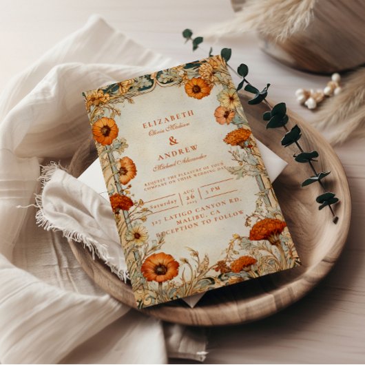 Autumn Wildflower Botanical Wedding Kaart