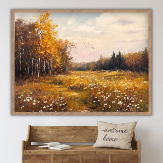 Autumn Wildflower Field Landscape Painting, Vintag Poster