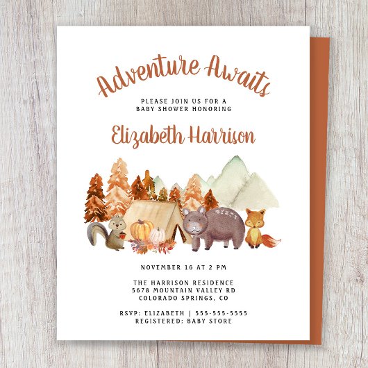 Autumn Woodland Animals Baby shower Invitation