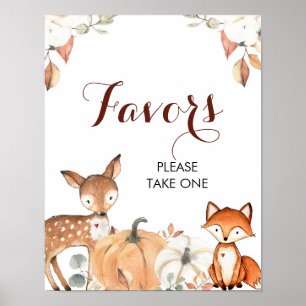 Autumn Woodland Baby shower Party Favors Sign Poster