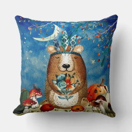 Autumn Woodland Friends Beer Forest Illustration Kussen