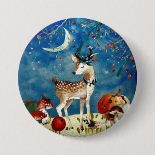 Autumn Woodland Friends Deer Forest Illustration Ronde Button 7,6 Cm