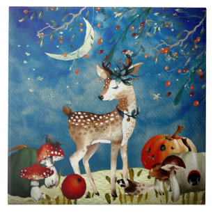 Autumn Woodland Friends Deer Forest Illustration Tegeltje