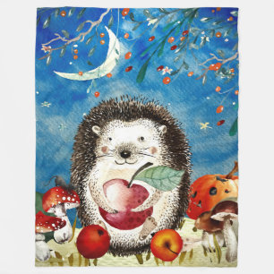 Autumn Woodland Friends Hedegel Forest Drawing Fleece Deken