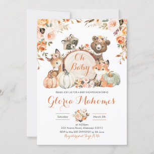 Autumn Woodland Girl Oh Baby Baby shower Kaart