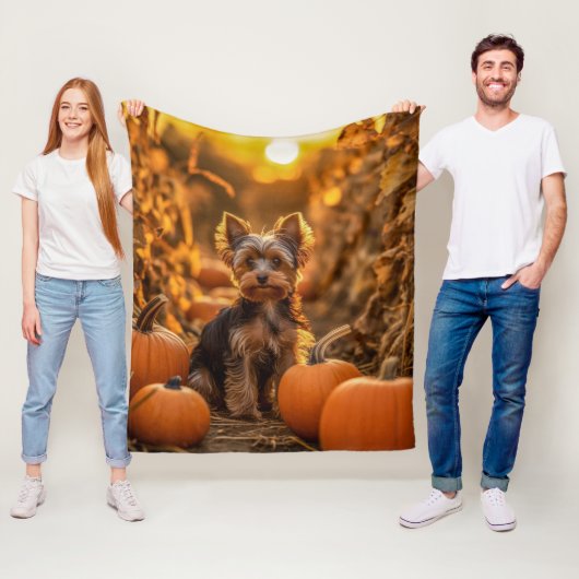 Autumn Yorkie Pup Fleece Deken (In situ)