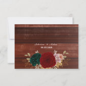 Autumnal Bourgondië Houten Smaragd Groene Bloem RSVP Kaartje (Achterkant)