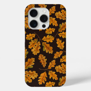 Autumnal eikenbladeren op donkerbruin iPhone 15 pro case