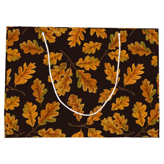 Autumnal eikenbladeren op donkerbruin groot cadeauzakje (Achterkant)