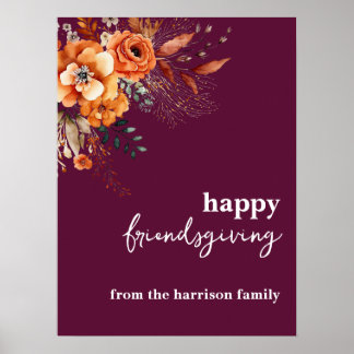 Autumnal flowers thanksgiving elegant burgundy poster