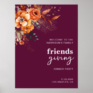 Autumnal flowers thanksgiving elegant burgundy poster