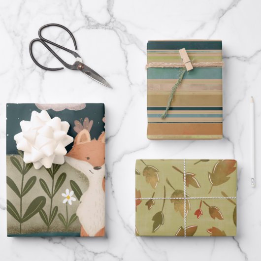 Autumnal Fox Gift Wrap Inpakpapier Vel (Voorkant)