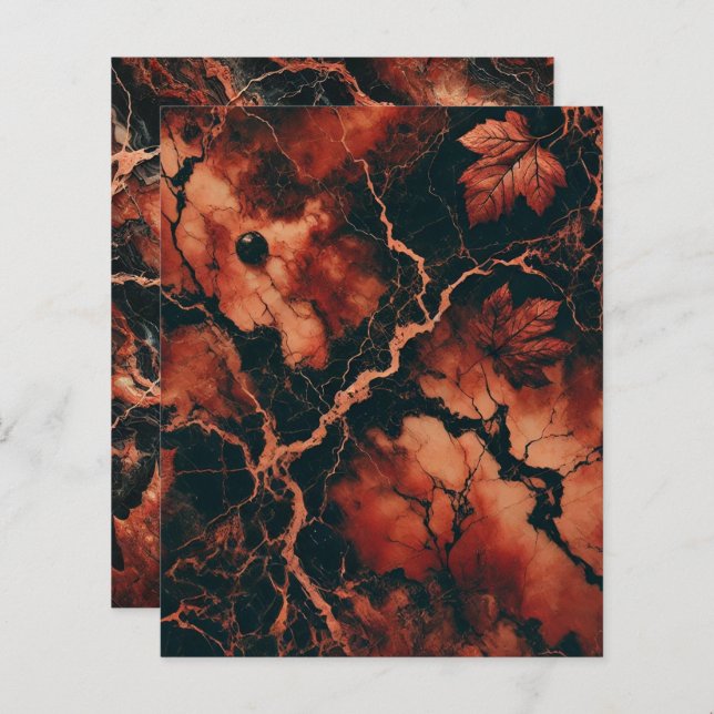 Autumnal Marble Rusty Leaves Scrapbook Paper (Voorkant / Achterkant)