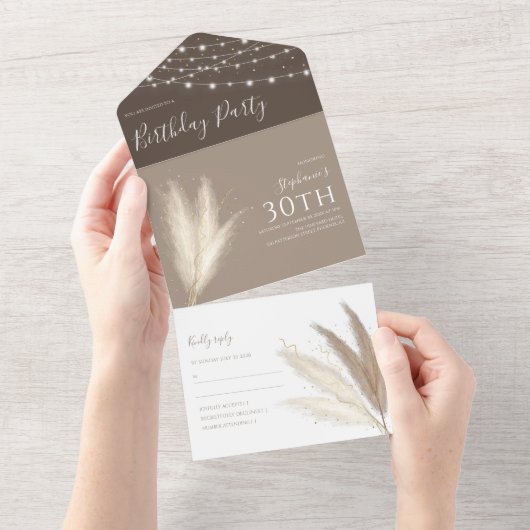 Autumnal Pampas Grass Birthday All In One Uitnodiging (Afscheurbaar)