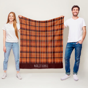 Autumnal Plaid Oranje Bruin Geometrisch Patroon Fleece Deken
