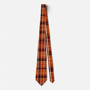 Autumnal Plaid Oranje Bruin Geometrisch Patroon Stropdas