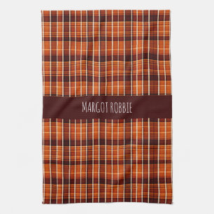 Autumnal Plaid Oranje Bruin Geometrisch Patroon Theedoek