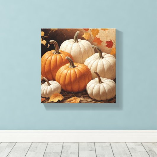 Autumn's Bounty: een symfonie van pompoenencanvas Canvas Afdruk (Insitu (Houten vloer))