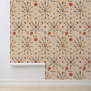 Autumn's Embrace: Rustic Floral Folk Pattern Behang