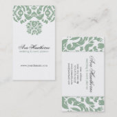 Ava Gray Damask Floral Chic Visitekaartje Verticaa (Voorkant / Achterkant)