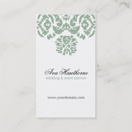 Ava Gray Damask Floral Chic Visitekaartje Verticaa (Voorkant)