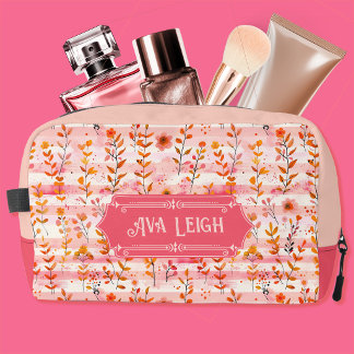 Ava Leigh Roze en Oranje Aquarel Bloem Toilettasje
