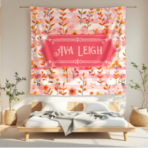 Ava Leigh Roze en Oranje Waterverf Bloemen Fleece Deken