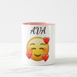 Ava Personalized Mug with Hearts Emoji Tweekleurige Koffiemok