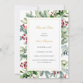 Ava Winter Greenery Berries bruiloft Save The Date