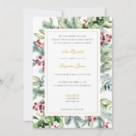 Ava Winter Greenery Wedding Invitation met RSVP Kaart