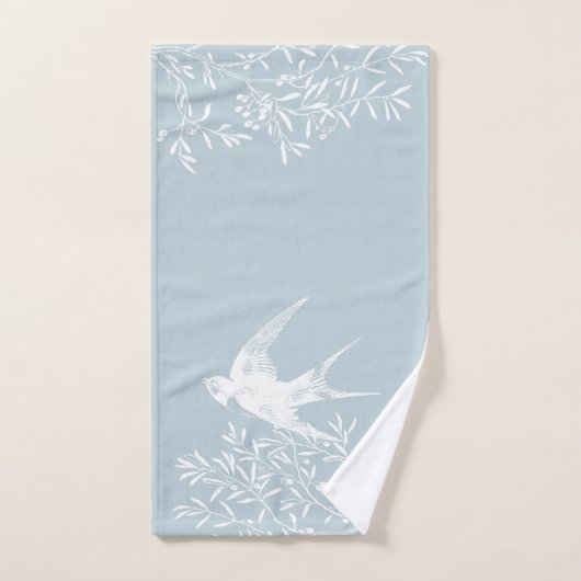 Avaler l'oiseau survolant les branches d'olivier (Serviette à main)