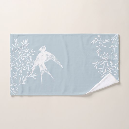 Avaler l'oiseau survolant les branches d'olivier (Serviette à main)