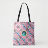 AVALON, ABSTRACT PINK AQUA BLUE GEM MONOGRAM DRAAGTAS (Voorkant)